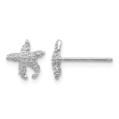 14K White Gold Polished and Textured Starfish Post Earrings