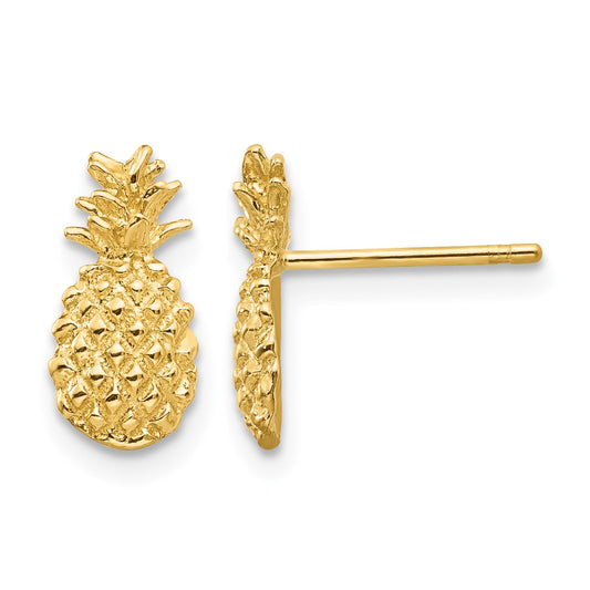 14K Polished and Textured Pineapple Post Earrings