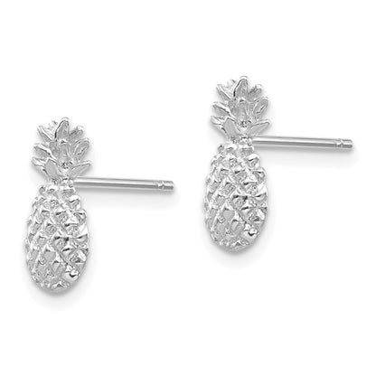 14K White Gold Polished and Textured Pineapple Post Earrings