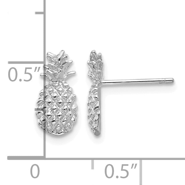 14K White Gold Polished and Textured Pineapple Post Earrings