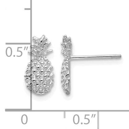 14K White Gold Polished and Textured Pineapple Post Earrings