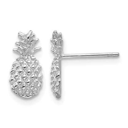 14K White Gold Polished and Textured Pineapple Post Earrings