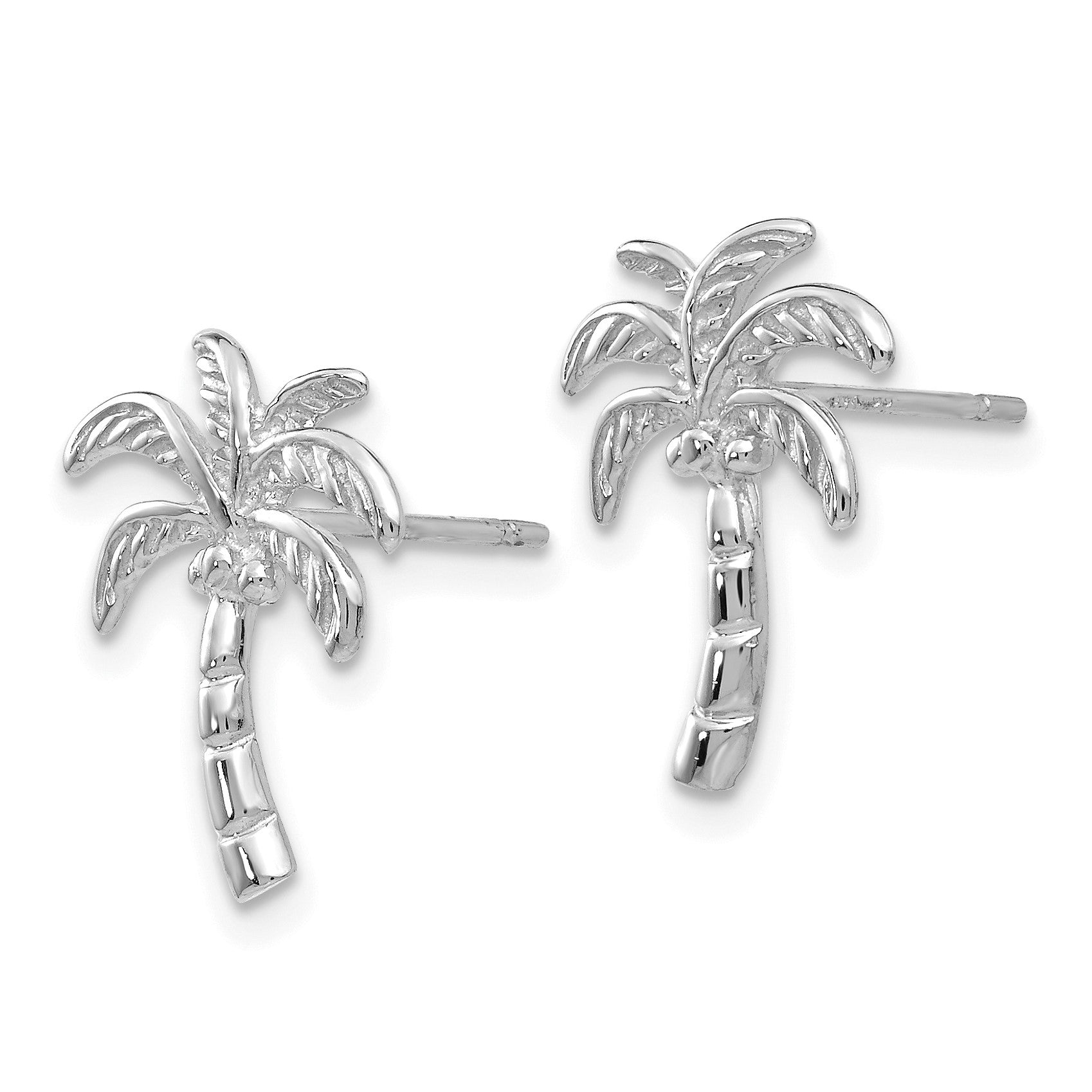 14k White Gold Polished Palm Tree Post Earrings