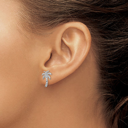 14k White Gold Polished Palm Tree Post Earrings
