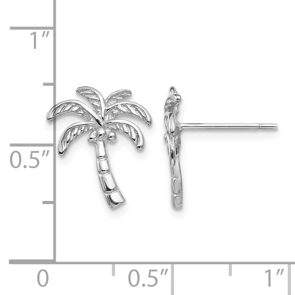 14k White Gold Polished Palm Tree Post Earrings