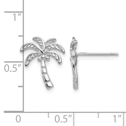 14k White Gold Polished Palm Tree Post Earrings