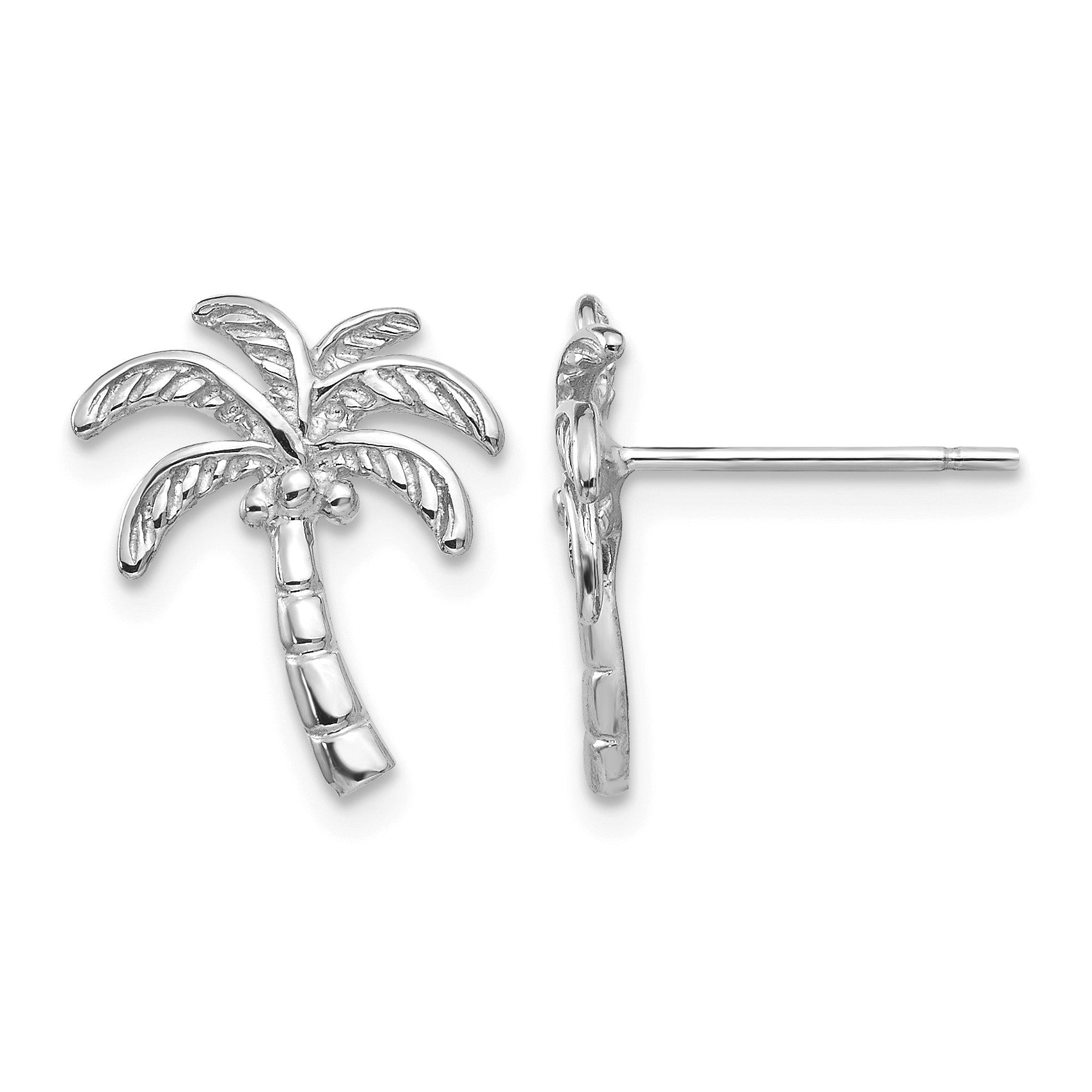 14k White Gold Polished Palm Tree Post Earrings
