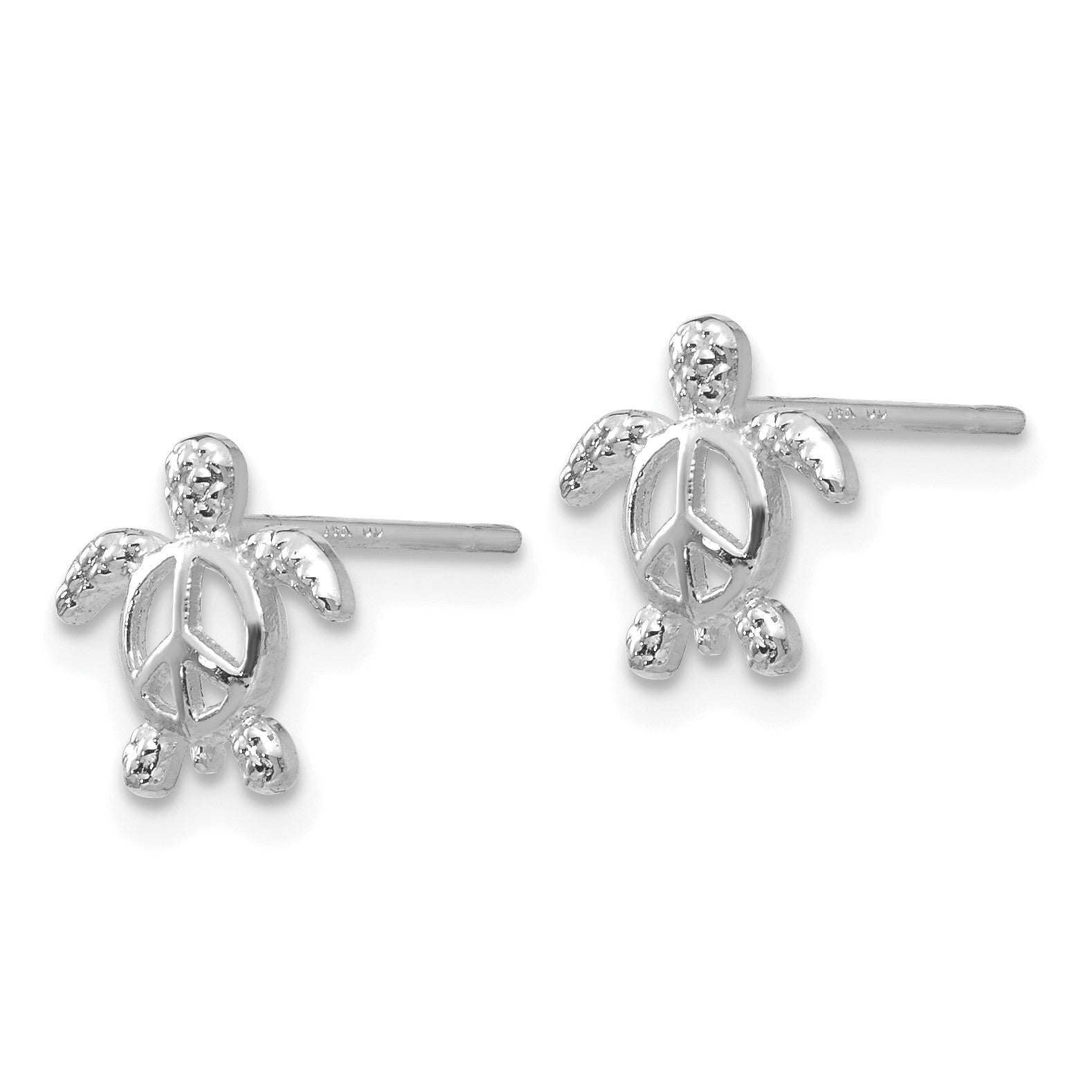 14k White Gold Peace Symbol Turtle Post Earrings