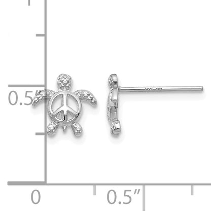 14k White Gold Peace Symbol Turtle Post Earrings