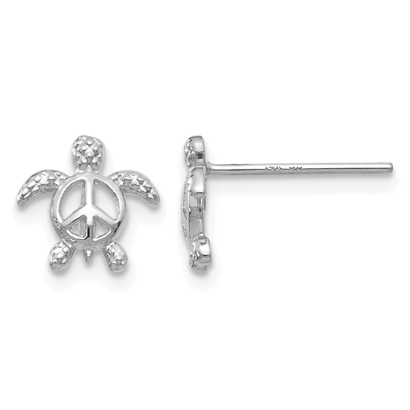 14k White Gold Peace Symbol Turtle Post Earrings