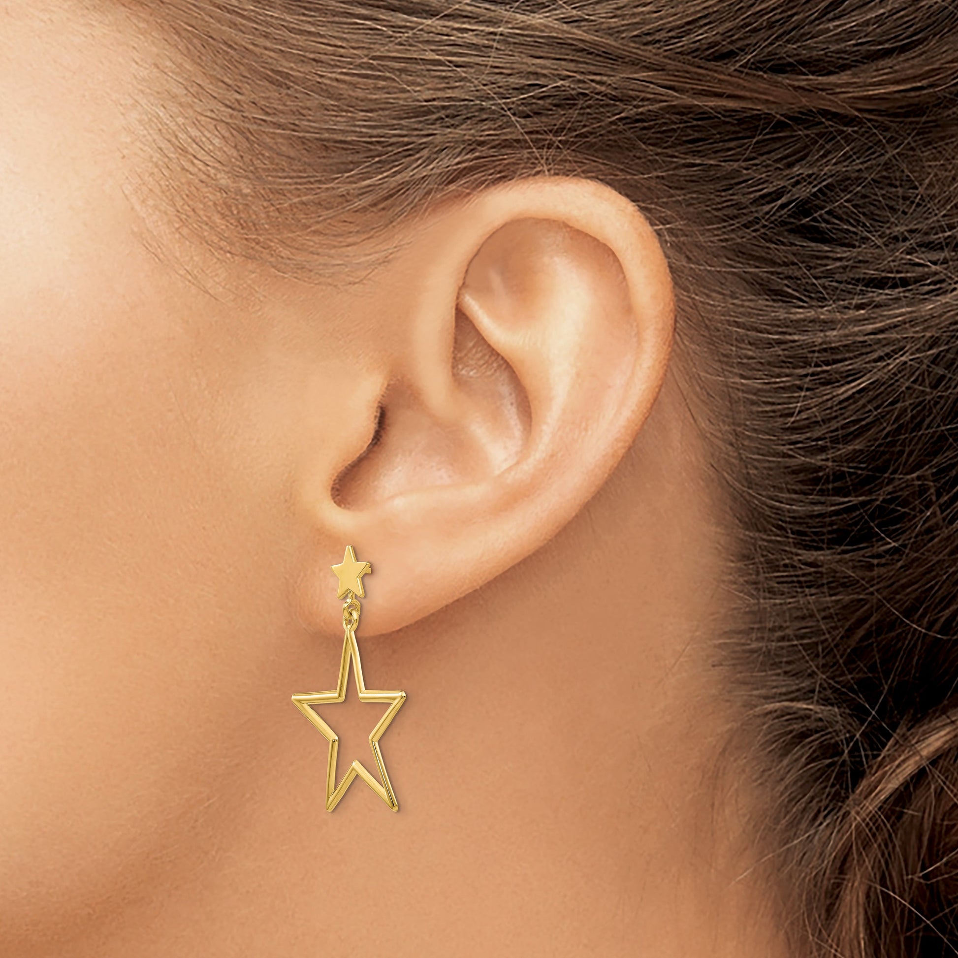 14k Open Star Dangle Post Earrings