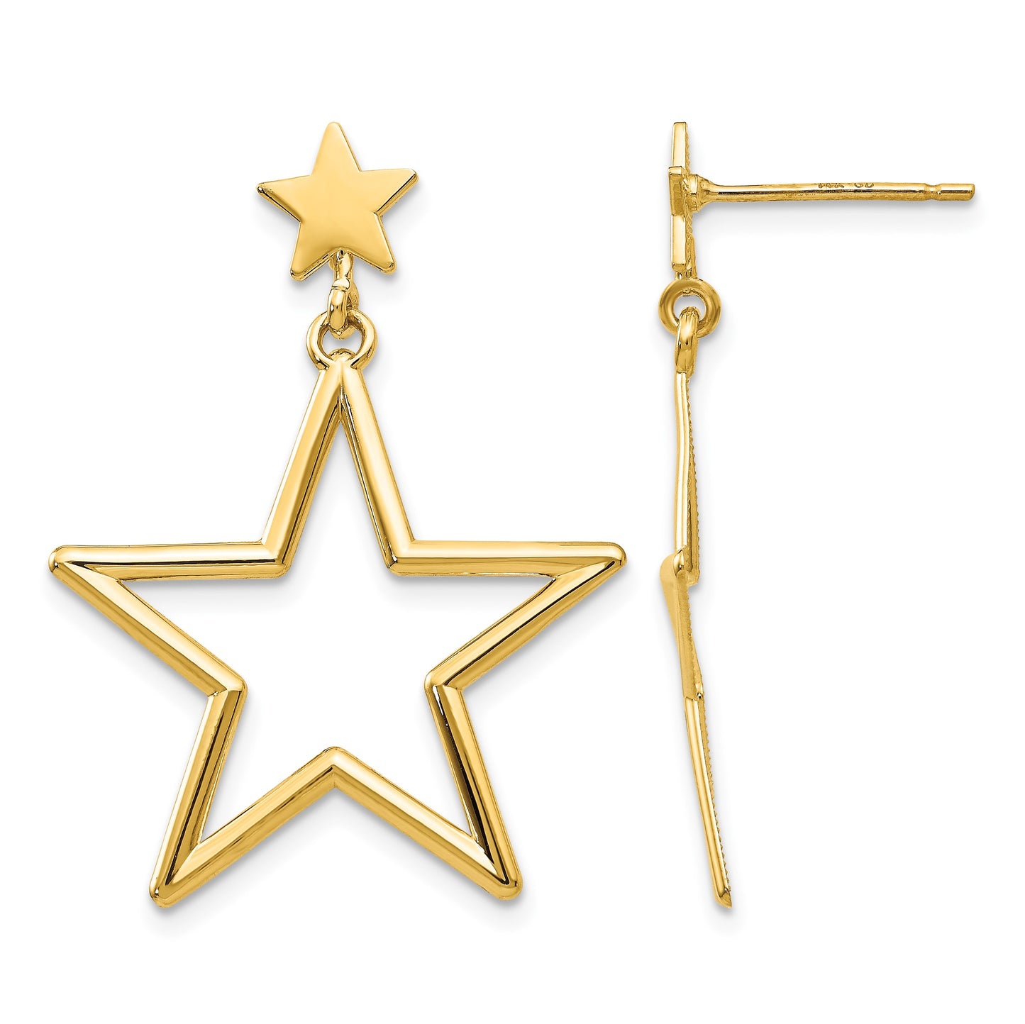 14k Open Star Dangle Post Earrings