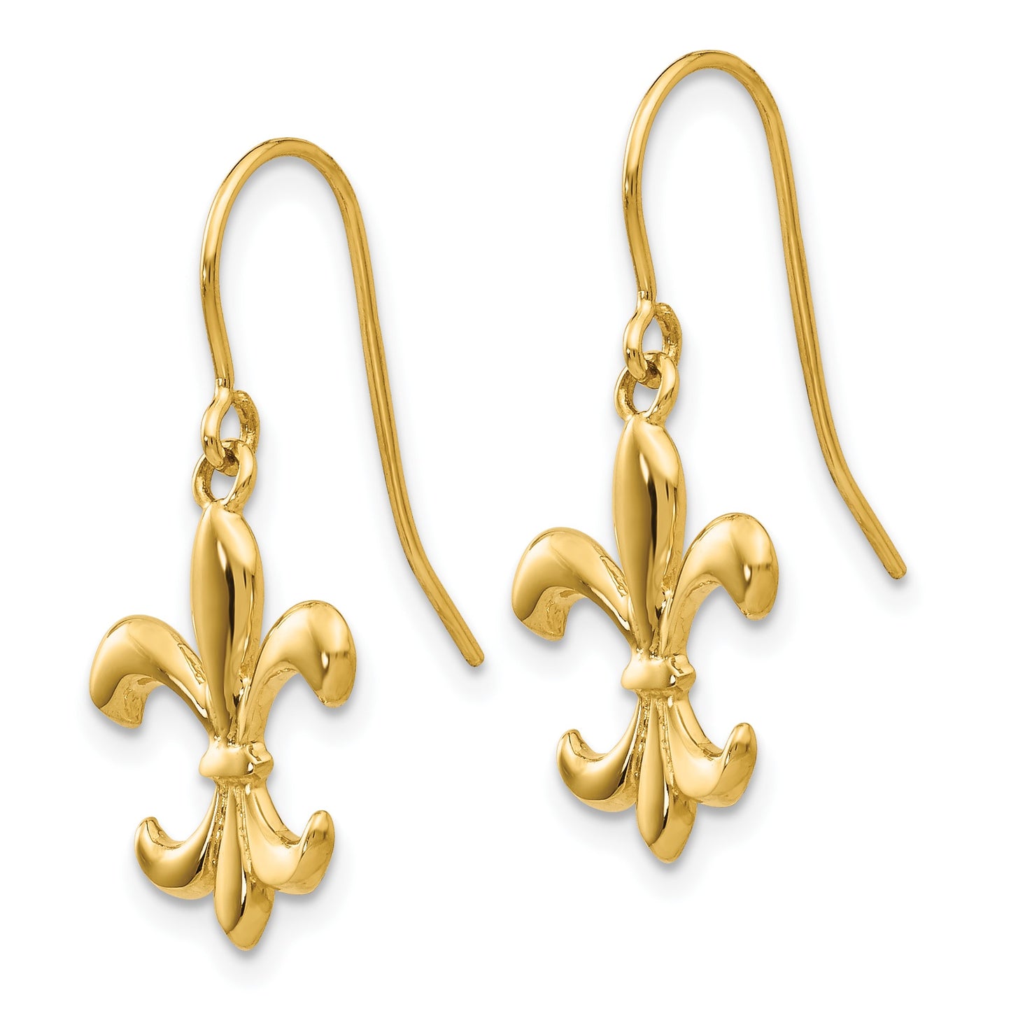 14k Polished Fleur de lis Dangle French Hook Earrings