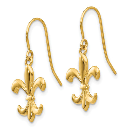14k Polished Fleur de lis Dangle French Hook Earrings