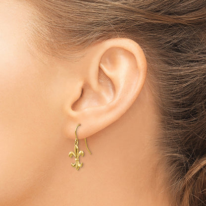 14k Polished Fleur de lis Dangle French Hook Earrings