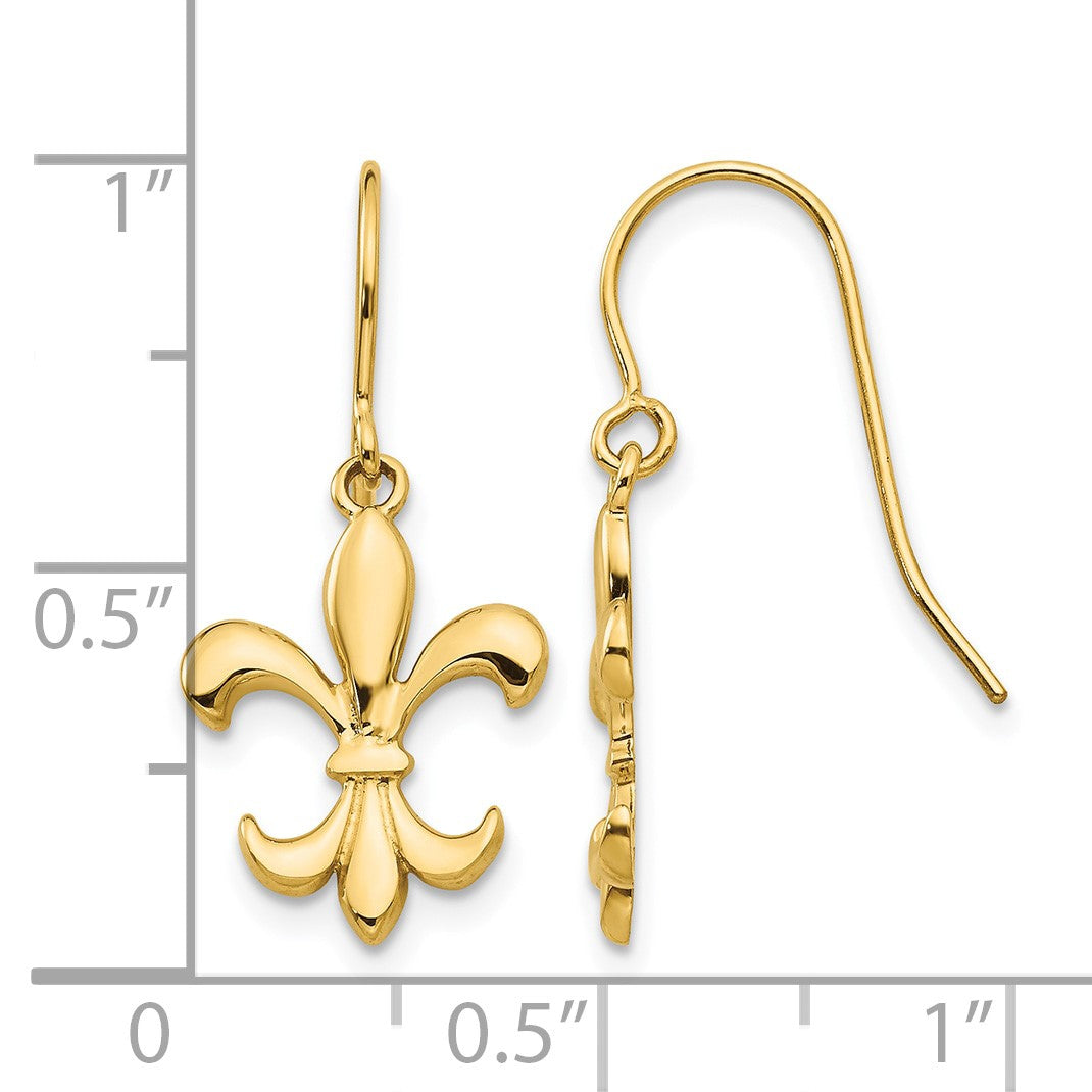 14k Polished Fleur de lis Dangle French Hook Earrings