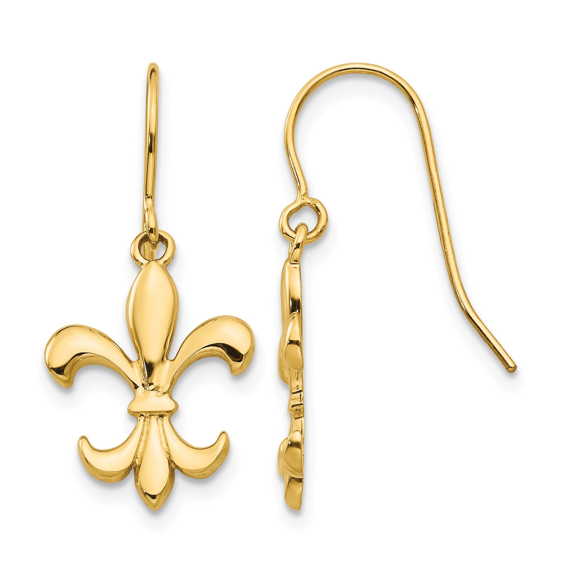 14k Polished Fleur de lis Dangle French Hook Earrings