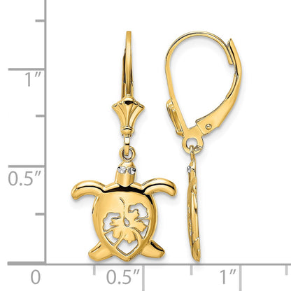 14k and White Rhodium Diamond-cut Floral Turtle Leverback Earrings