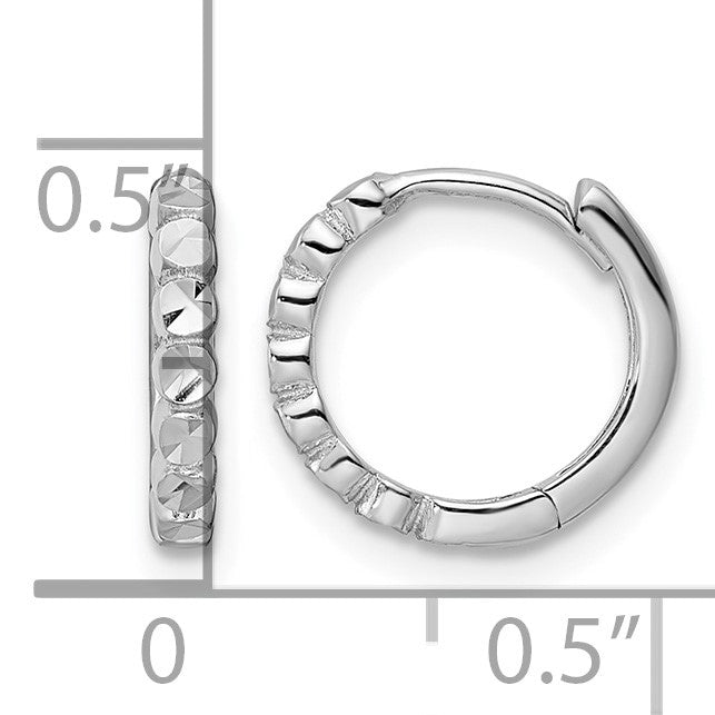 14k White Gold Diamond-cut 2x12mm Hinged Hoop Earrings