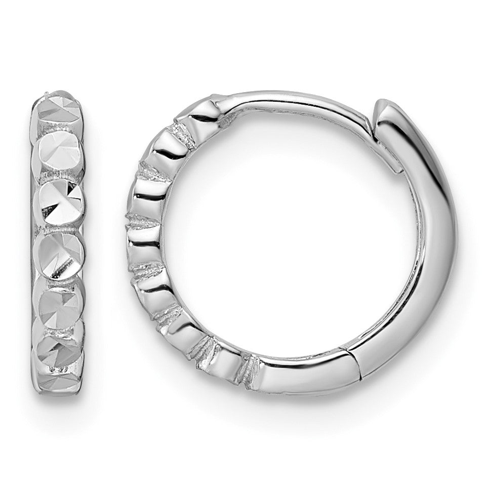 14k White Gold Diamond-cut 2x12mm Hinged Hoop Earrings
