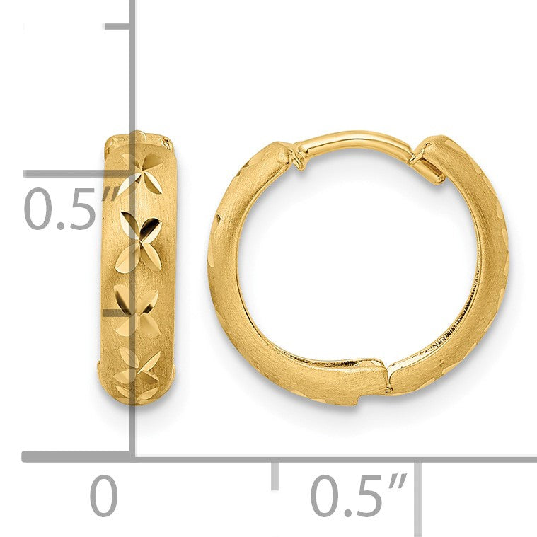 14k Diamond-cut X Satin 3x13mm Hinged Hoop Earrings