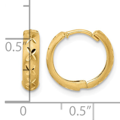 14k Diamond-cut X Satin 3x13mm Hinged Hoop Earrings