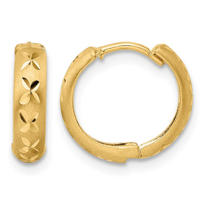 14k Diamond-cut X Satin 3x13mm Hinged Hoop Earrings