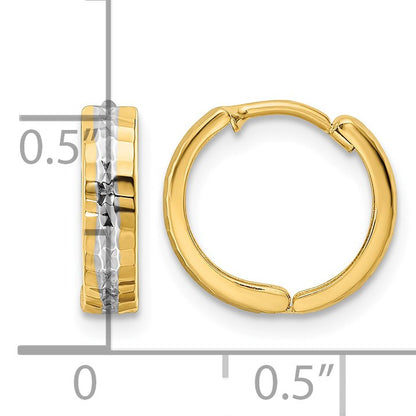 14k w/Rhodium Diamond-cut 3x12mm Hinged Hoop Earrings
