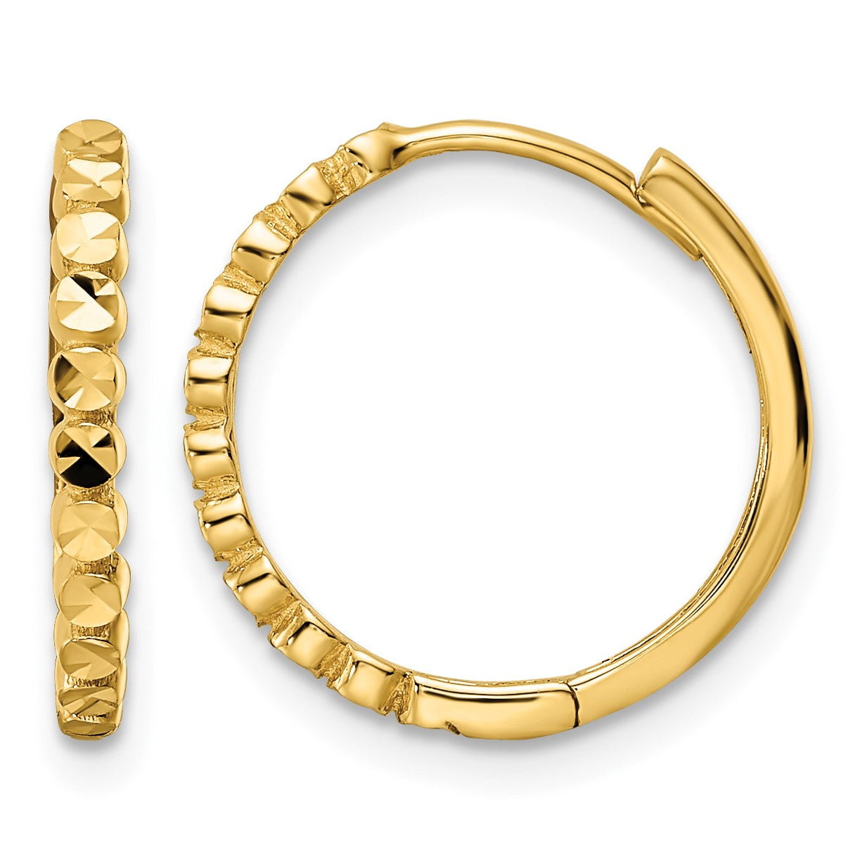 14k Diamond-cut 2x16mm Hinged Hoop Earrings