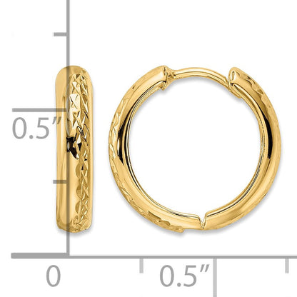 14k Polished Textured 3x15mm Hinged Hoop Earrings