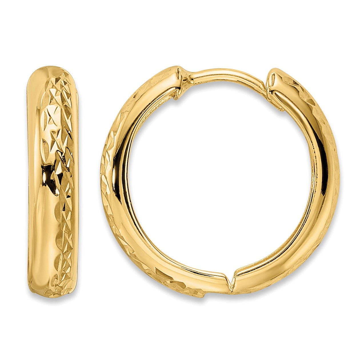 14k Polished Textured 3x15mm Hinged Hoop Earrings