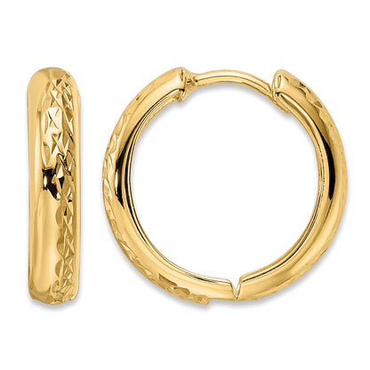 14k Polished Textured 3x15mm Hinged Hoop Earrings