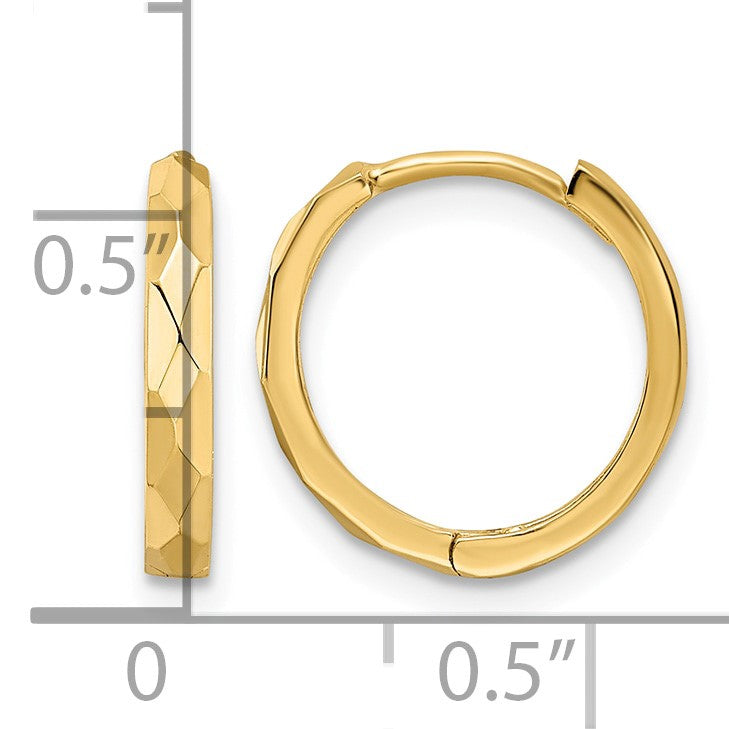 14k Polished Faceted 2x14mm Hinged Hoop Earrings
