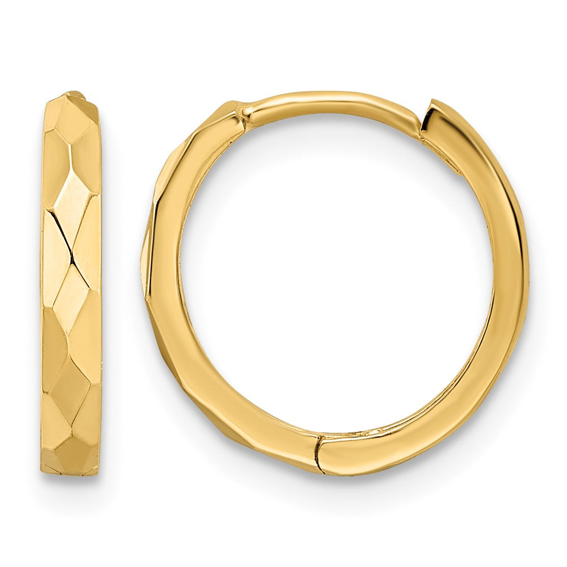 14k Polished Faceted 2x14mm Hinged Hoop Earrings