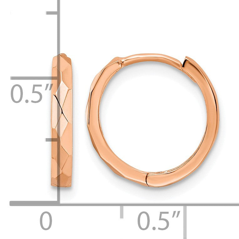 14k Rose Gold Polished Faceted 2x14mm Hinged Hoop Earrings
