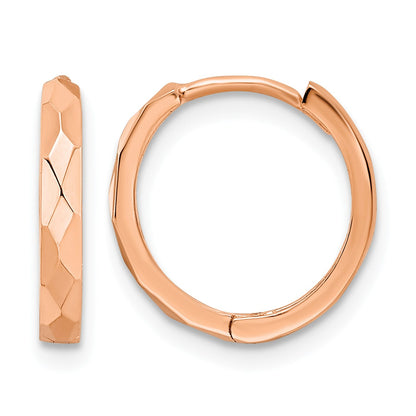 14k Rose Gold Polished Faceted 2x14mm Hinged Hoop Earrings