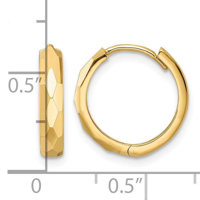 14k Polished Faceted 3x15mm Hinged Hoop Earrings
