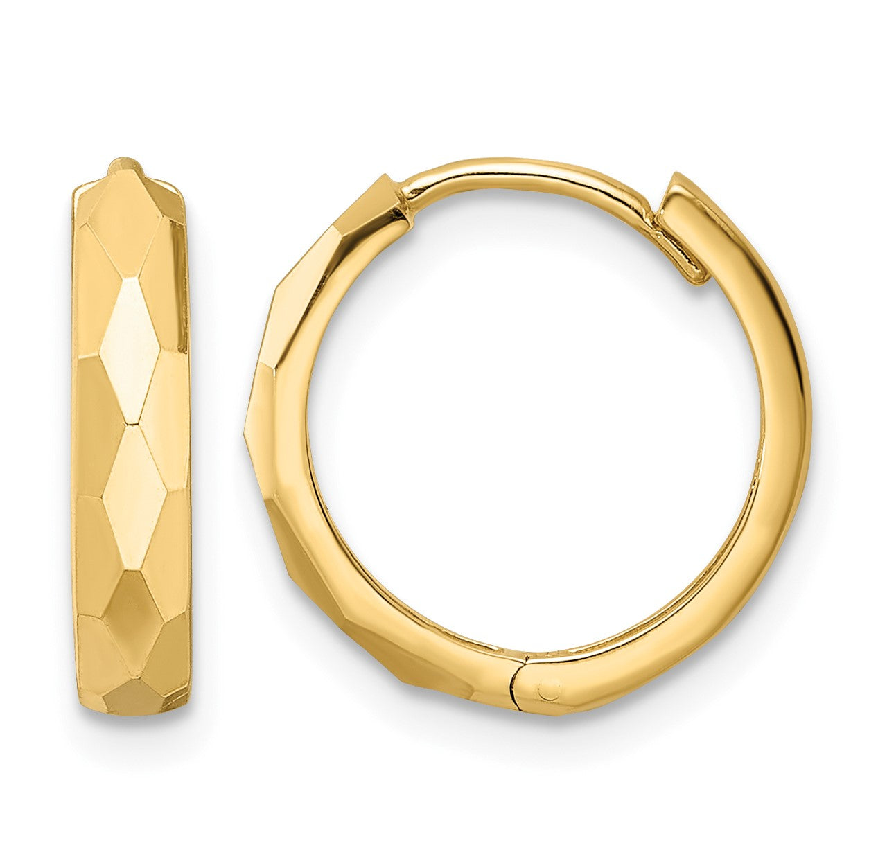 14k Polished Faceted 3x15mm Hinged Hoop Earrings