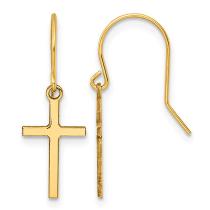 14k Cross Dangle French Hook Earrings