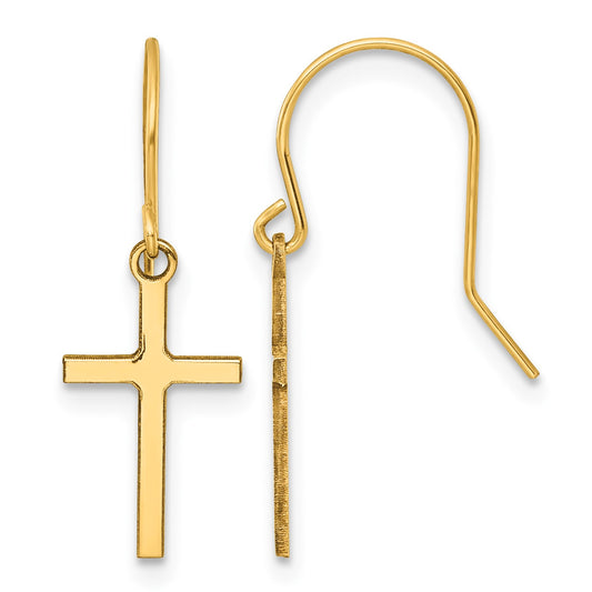 14k Cross Dangle French Hook Earrings