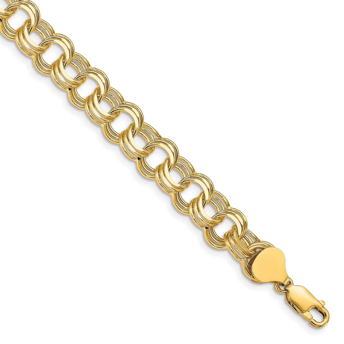 14k 9mm Solid Triple Link 8 inch Charm Bracelet