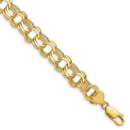 14k 9.5mm Solid Triple Link 7 inch Charm Bracelet