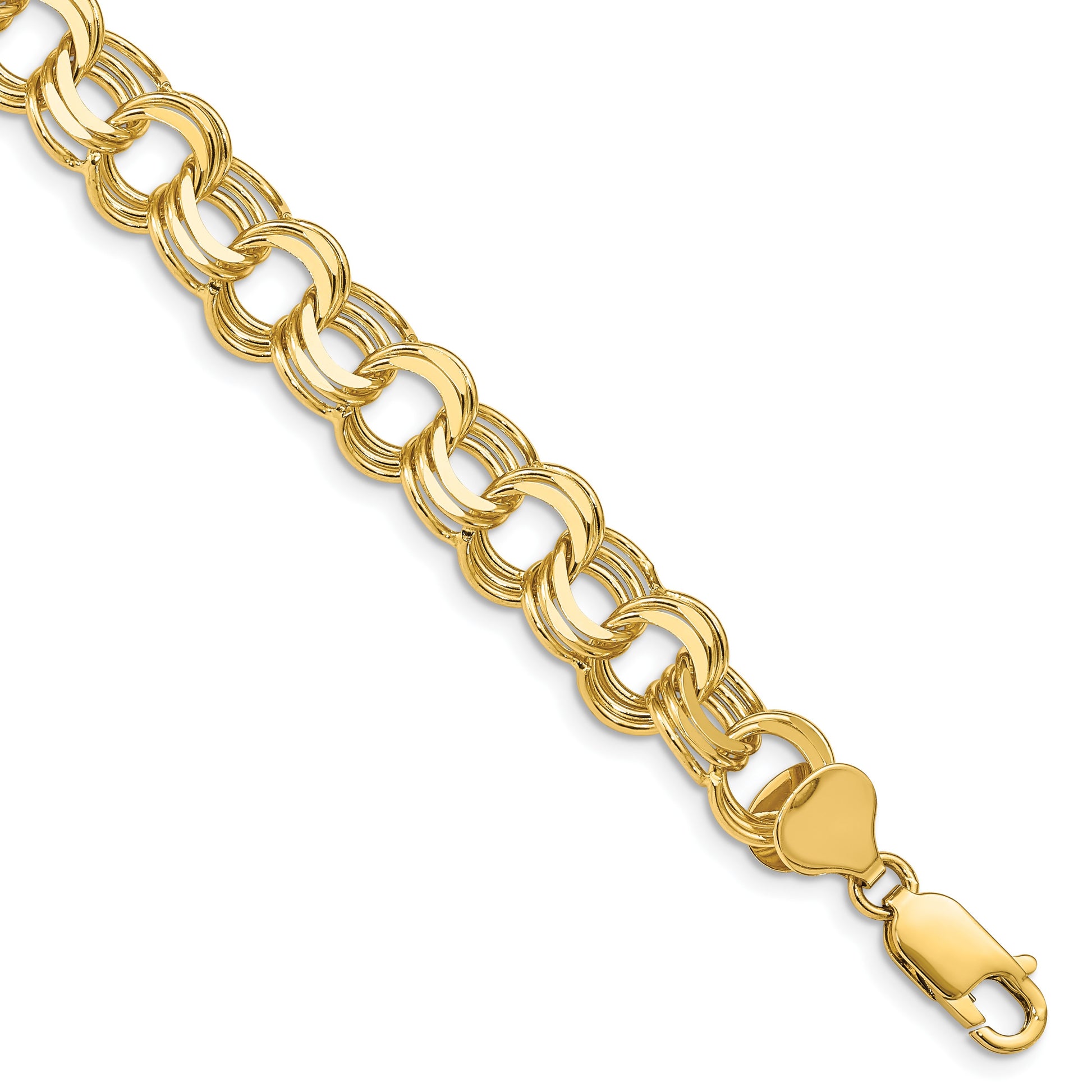 14k 9.5mm Solid Triple Link 8 inch Charm Bracelet