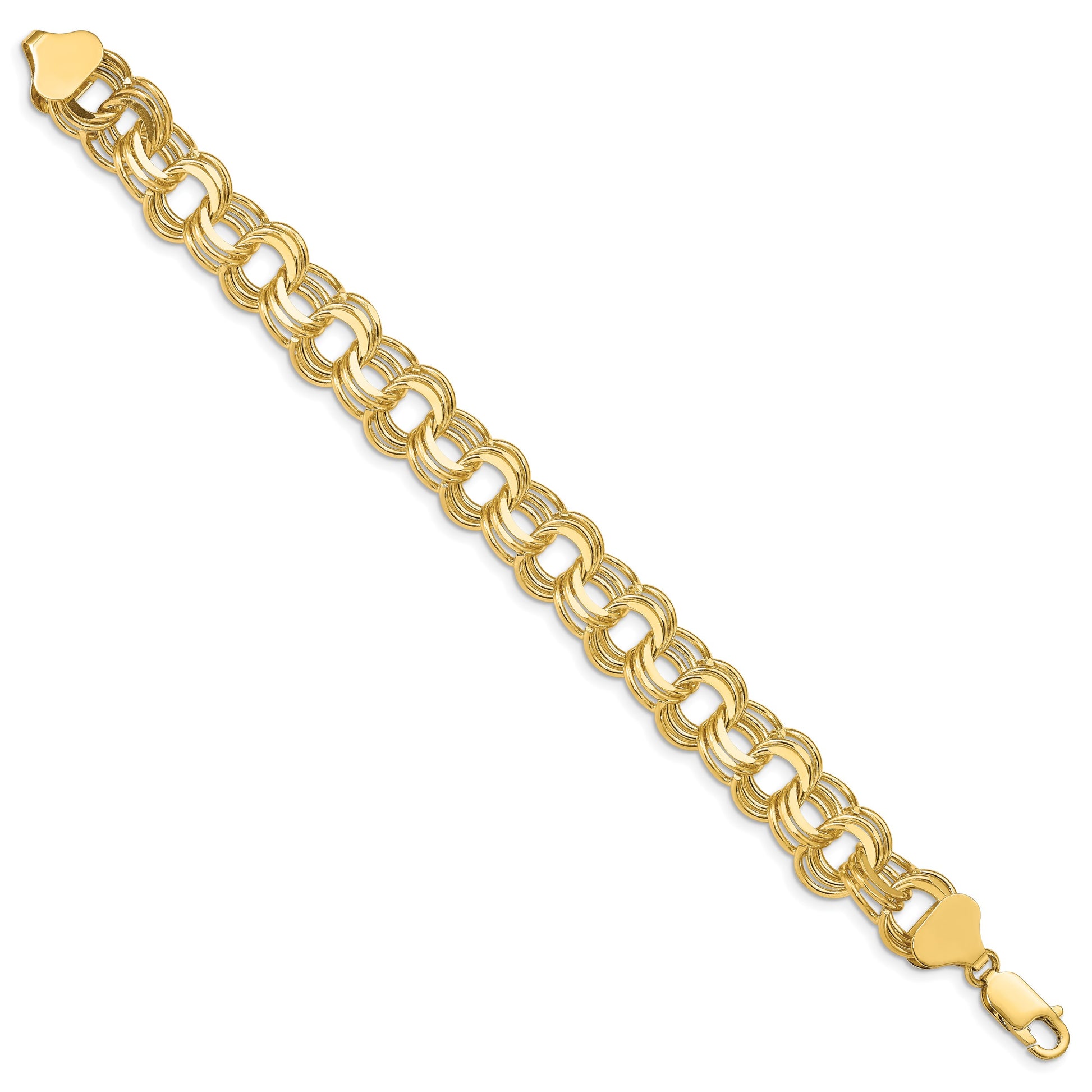 14k 11mm Solid Triple Link 7 inch Charm Bracelet