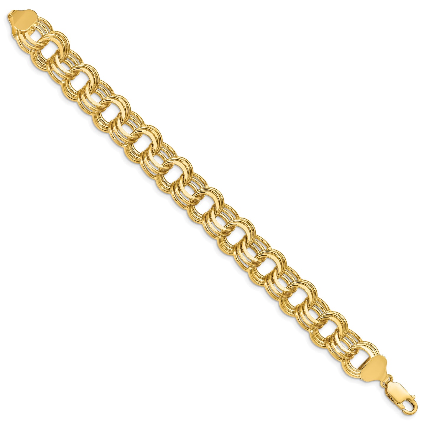 14k 14mm Solid Triple Link 7.5 inch Charm Bracelet
