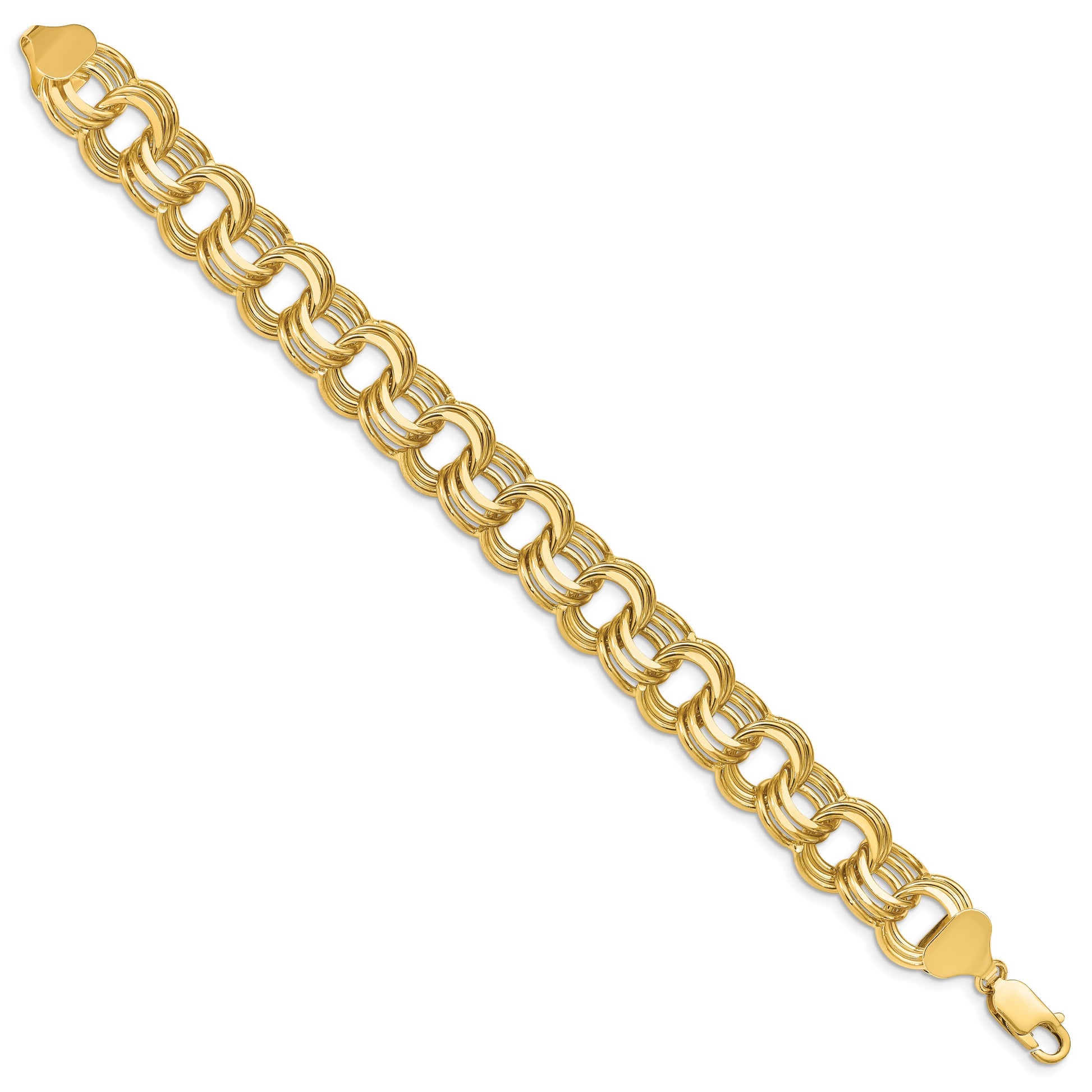 14k 14mm Solid Triple Link 7.5 inch Charm Bracelet