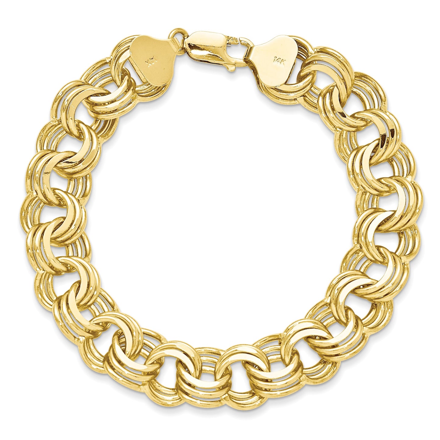 14k 14mm Solid Triple Link 7.5 inch Charm Bracelet
