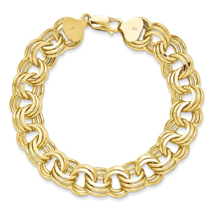 14k 14mm Solid Triple Link 8.5 inch Charm Bracelet