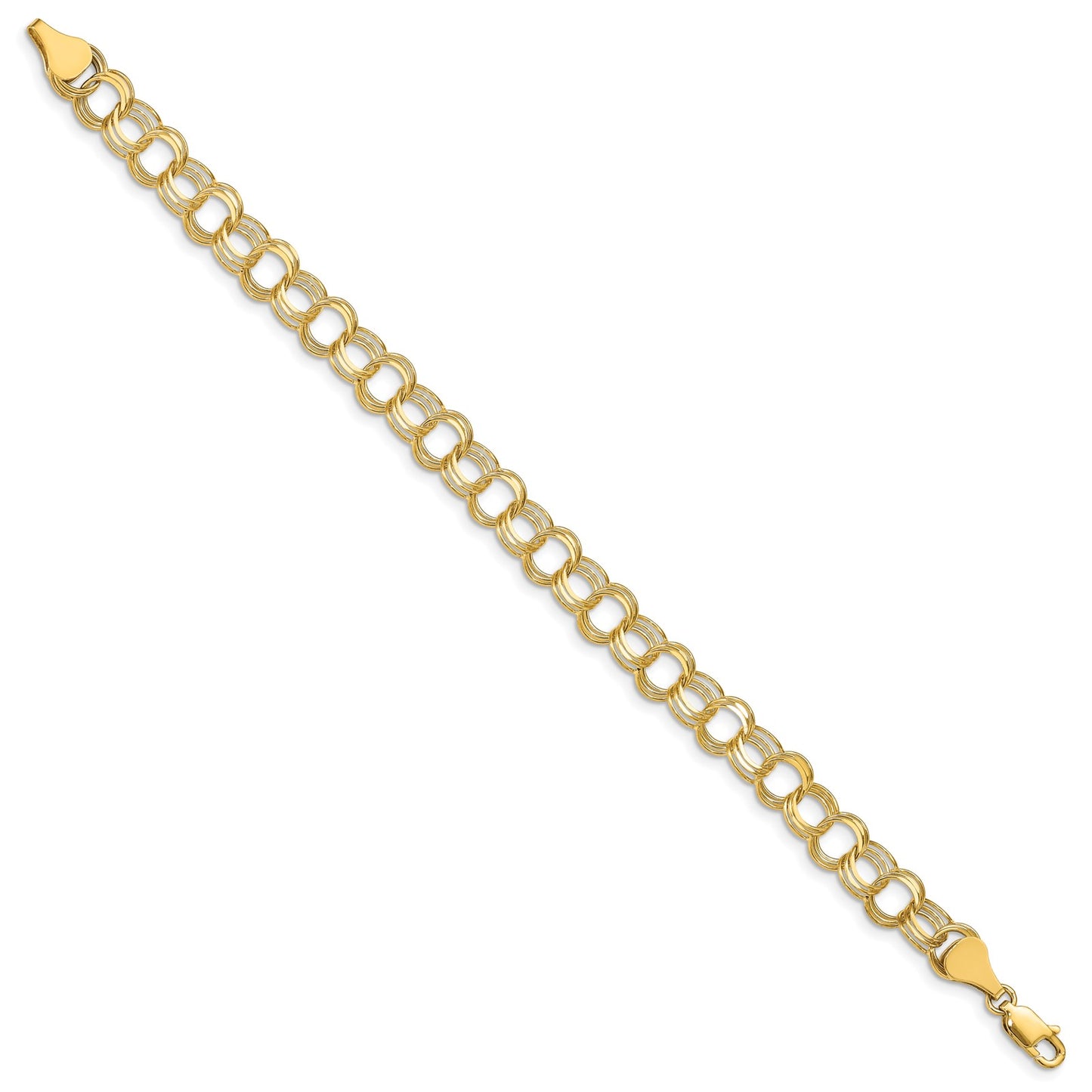14k 7mm Solid Triple Link 7 inch Charm Bracelet