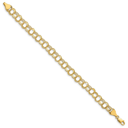 14k 7mm Solid Triple Link 7 inch Charm Bracelet